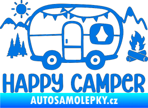 Samolepka Happy camper 002 pravá kempování s karavanem modrá oceán