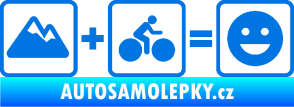 Samolepka Hory + kolo = veselý smajlík cyklista na horách modrá oceán