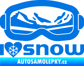 Samolepka I love snow nápis s brýlemi modrá oceán