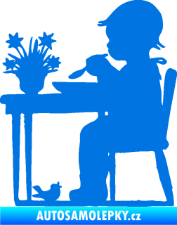 Samolepka Interiér 001 pravá dítě u stolečku modrá oceán