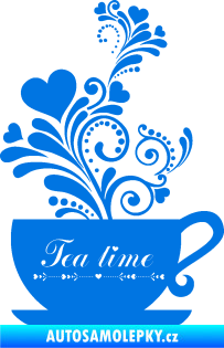 Samolepka Interiér 017 čas na čaj, hrníček s kytičkami modrá oceán