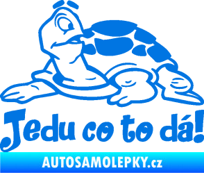 Samolepka Jedu co to dá! 001 levá nápis se želvou modrá oceán