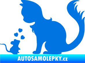 Samolepka Kočka s myší 002 levá modrá oceán