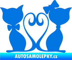 Samolepka Kočky love 002 levá spletené ocásky modrá oceán