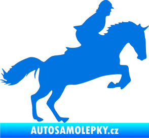 Samolepka Kůň 014 pravá skok s jezdcem modrá oceán