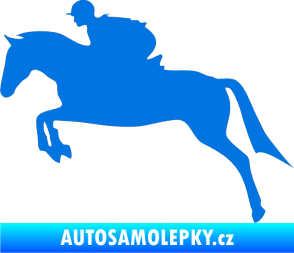 Samolepka Kůň 020 levá skok s jezdcem modrá oceán