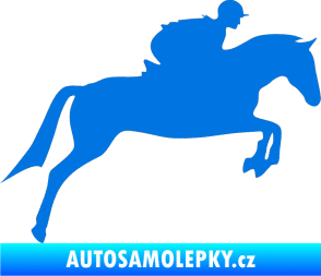 Samolepka Kůň 020 pravá skok s jezdcem modrá oceán