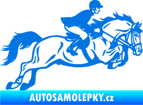 Samolepka Kůň 059  pravá jezdec na koni parkur modrá oceán