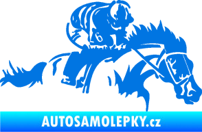 Samolepka Kůň 075 pravá závod s jezdcem, dostihy modrá oceán
