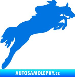 Samolepka Kůň 084 pravá s jezdkyní modrá oceán