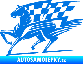 Samolepka Kůň racing 001 levá se šachovnicí modrá oceán
