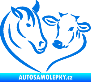 Samolepka Kůň s kravičkou v srdíčku levá láska ke zvířatům modrá oceán