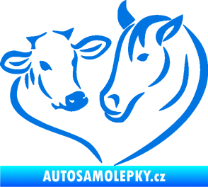 Samolepka Kůň s kravičkou v srdíčku pravá láska ke zvířatům modrá oceán