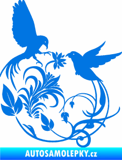 Samolepka Květina dekor 006 levá ptáčci modrá oceán