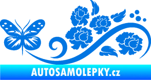 Samolepka Květina dekor 015 levá s motýlem modrá oceán