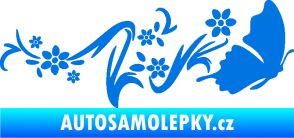 Samolepka Květina dekor 028 pravá s motýlkem modrá oceán
