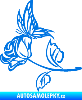 Samolepka Květina dekor 030 levá růže s motýlkem modrá oceán