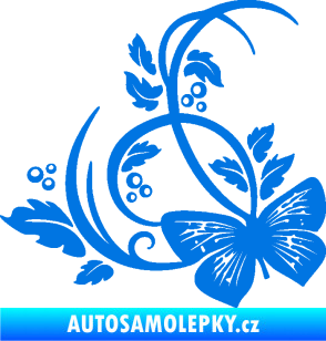Samolepka Květina dekor 046 levá motýl modrá oceán