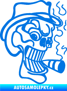 Samolepka Lebka 020 pravá crazy s cigaretou modrá oceán