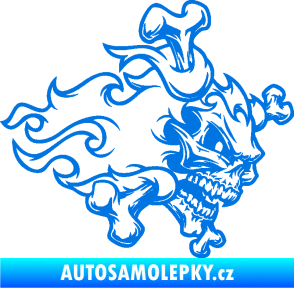 Samolepka Lebka 022 pravá kosti v plamenech modrá oceán