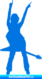 Samolepka Music 016 pravá rockerka s kytarou modrá oceán