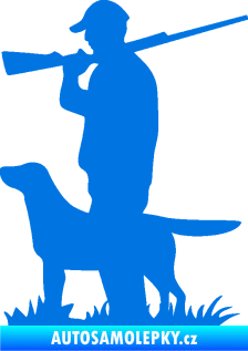 Samolepka Myslivec 005 levá se psem na lovu modrá oceán