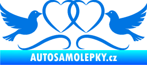 Samolepka Novomanželé 002 holubičky se srdíčky modrá oceán