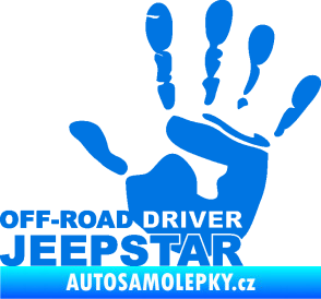 Samolepka Off road driver - Jeep star nápis s rukou modrá oceán
