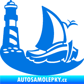 Samolepka Plachetnice 005 pravá s majákem na moři modrá oceán