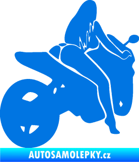 Samolepka Sexy žena na motorce pravá modrá oceán
