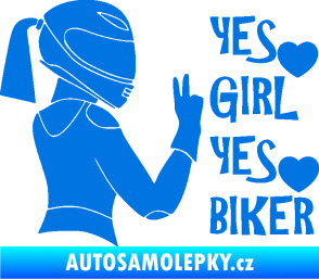 Samolepka Yes girl, yes biker motorkářka modrá oceán