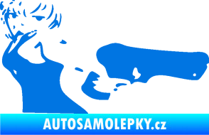 Samolepka Žena s pistolí pravá modrá oceán
