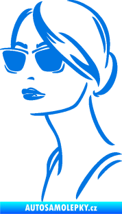 Samolepka Žena tvář 003 levá s brýlemi modrá oceán