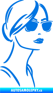 Samolepka Žena tvář 003 pravá s brýlemi modrá oceán