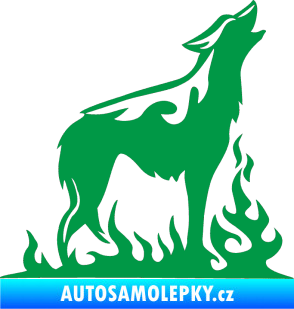 Samolepka Animal flames 066 pravá vyjící vlk zelená