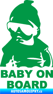 Samolepka Baby on board 002 levá s textem miminko s brýlemi zelená
