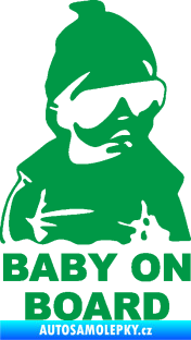 Samolepka Baby on board 002 pravá s textem miminko s brýlemi zelená