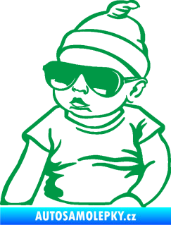 Samolepka Baby on board 003 levá miminko s brýlemi zelená