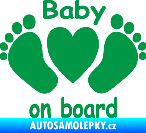Samolepka Baby on board 004 s textem nožičky se srdíčkem zelená