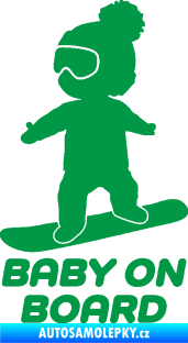Samolepka Baby on board 009 levá snowboard zelená