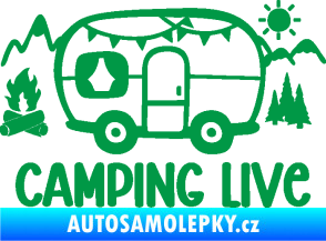 Samolepka Camping live 001 levá cestování v karavanu zelená