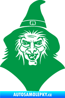 Samolepka Čarodějnice 002 pravá hlava s kloboukem zelená