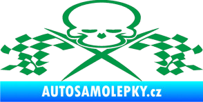 Samolepka Champion 001 lebka se šachovnicovou vlajkou zelená