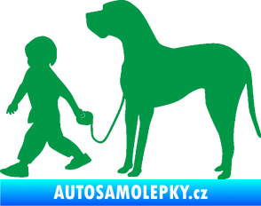 Samolepka Chlapec venčí psa levá zelená