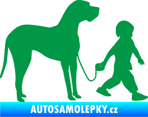 Samolepka Chlapec venčí psa pravá zelená