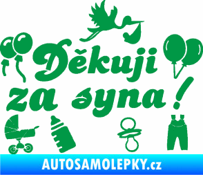 Samolepka Děkuji za syna nápis dítě v autě zelená