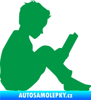 Samolepka Děti silueta 002 pravá chlapec s knížkou zelená