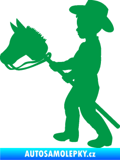 Samolepka Děti silueta 012 levá kluk s dřevěným koníkem zelená