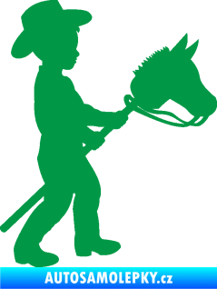 Samolepka Děti silueta 012 pravá kluk s dřevěným koníkem zelená