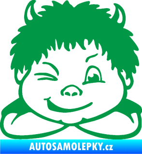 Samolepka Dítě v autě 055 pravá kluk čertík zelená